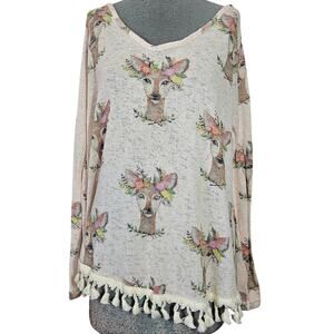 Judith March Lightweight Open Knight Deer Print Sweater Size Small